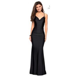 La Femme 27501 Form Fitting Long Jersey Dress in Black NWT Size 2